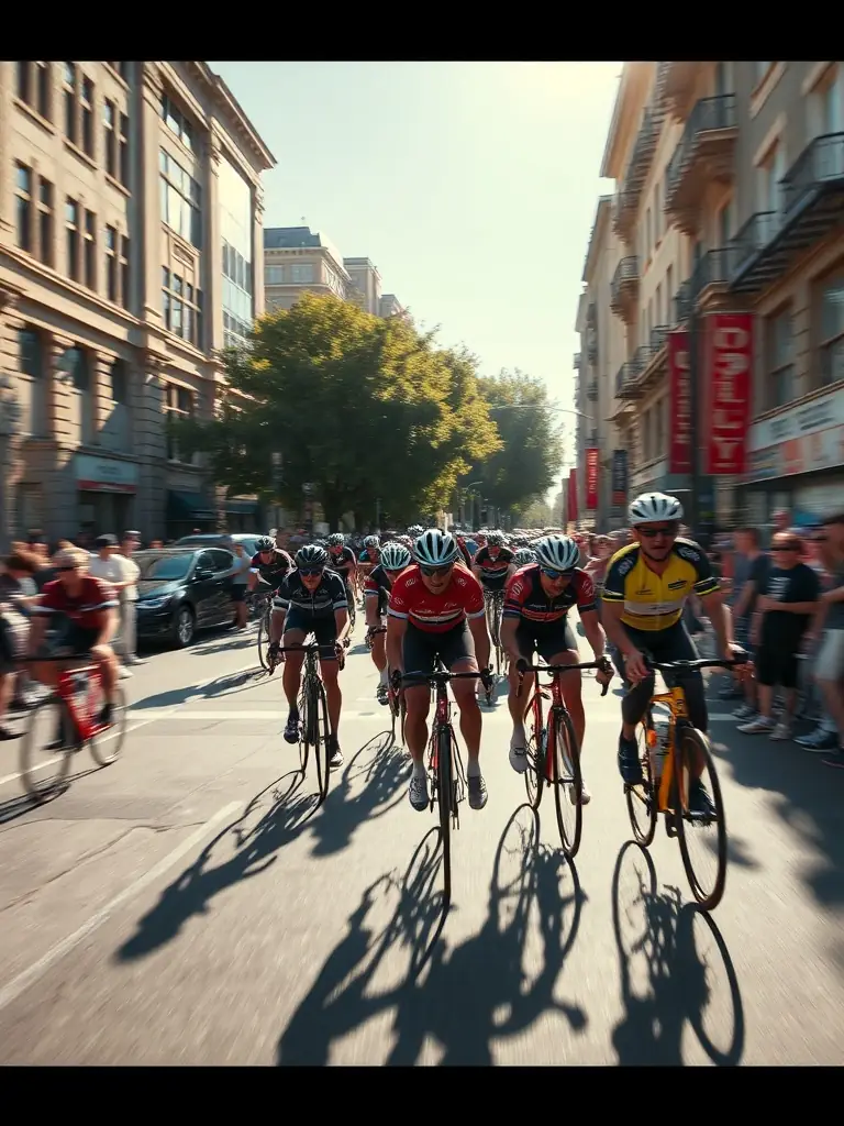 A dynamic shot of cyclists participating in the Annual Cycling Criterium, showcasing the energy and excitement of the event.