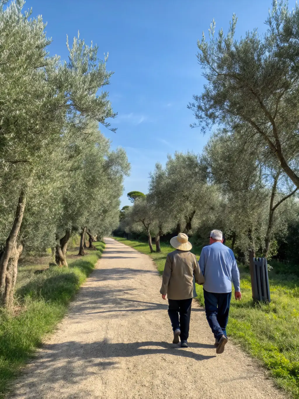 A photograph of senior citizens enjoying a leisurely bike ride through the scenic countryside of Chataigneraie, promoting healthy lifestyles and social interaction.