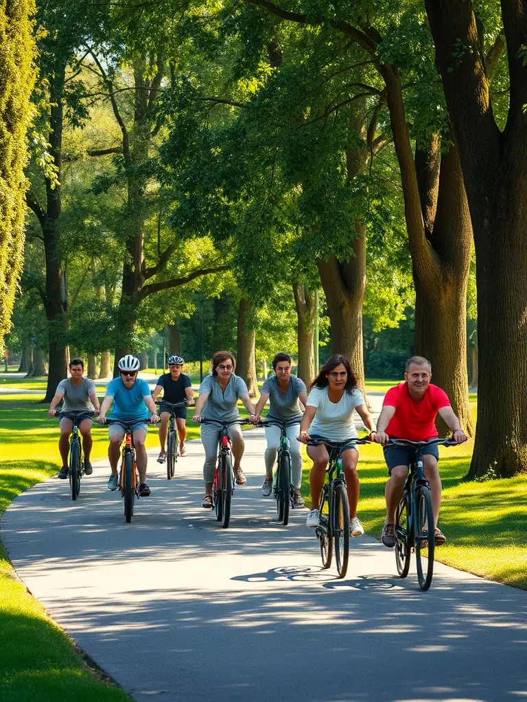 An image of senior citizens enjoying a leisurely bike ride as part of the senior-friendly cycling program organized by CRITERIUM CYCLISTE EN CHATAIGNERAIE.